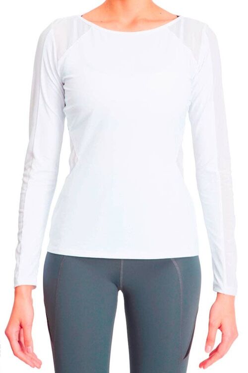 Body Con Mesh Panel Long Sleeve Tee - White