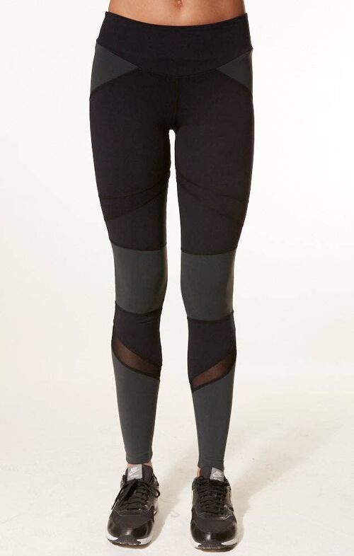 Brushed Tri Colour Panel Leggings - Black Grey