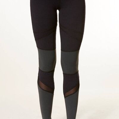 Brushed Tri Colour Panel Leggings - Black Grey