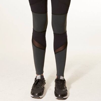 Legging Brossé Panneau Tricolore - Noir Gris