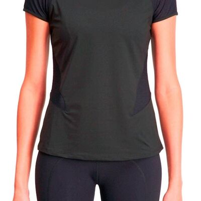 Cap Sleeve Tee with Mesh Inset Panels - Black