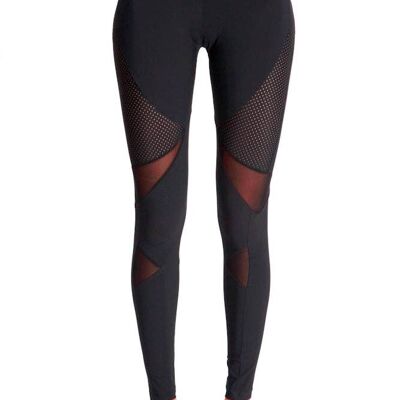 Long Compressive Fashion Leggings - Black with Perforated Panels