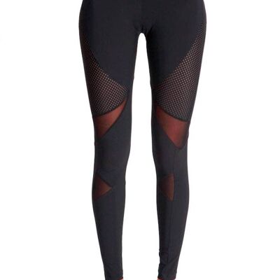 Legging Long Compressif Mode - Noir avec Panneaux Perforés