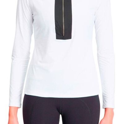 Tunique Manches Longues Demi Zip - Blanc Noir