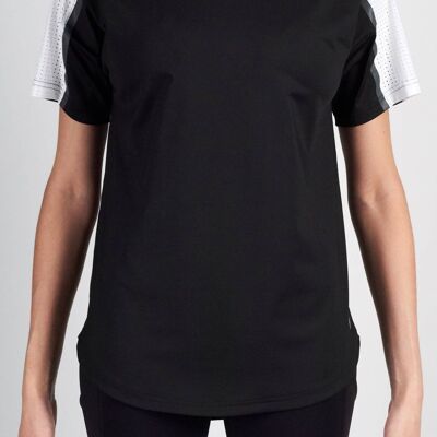 Camiseta holgada - Malla negra con franja gris/blanca