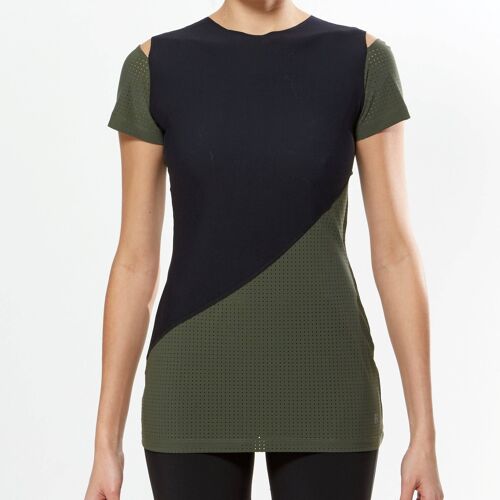 Open Shoulder T-Shirt - Black-Military Green
