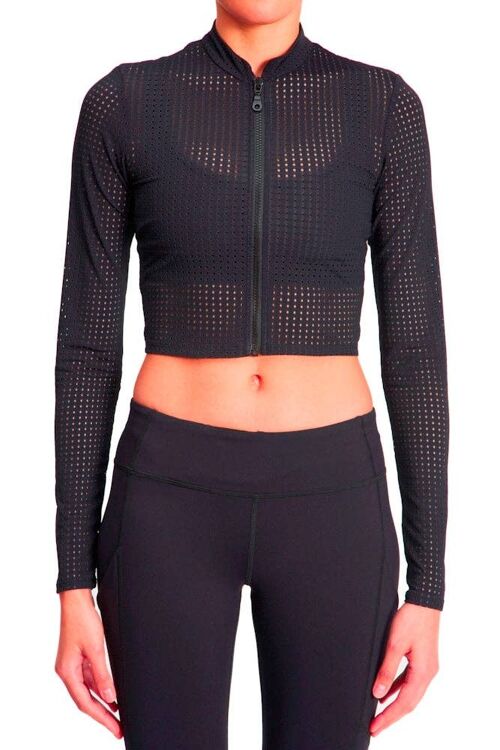 Perforated Crop Jacket - Black