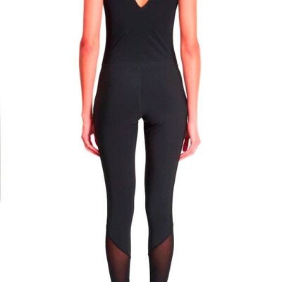 Performance Mesh Panel Jumpsuit - Black with White Accent