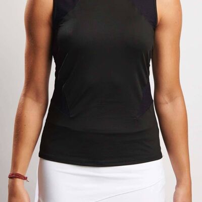 Scoop Neck Mesh Panel Tank - Black