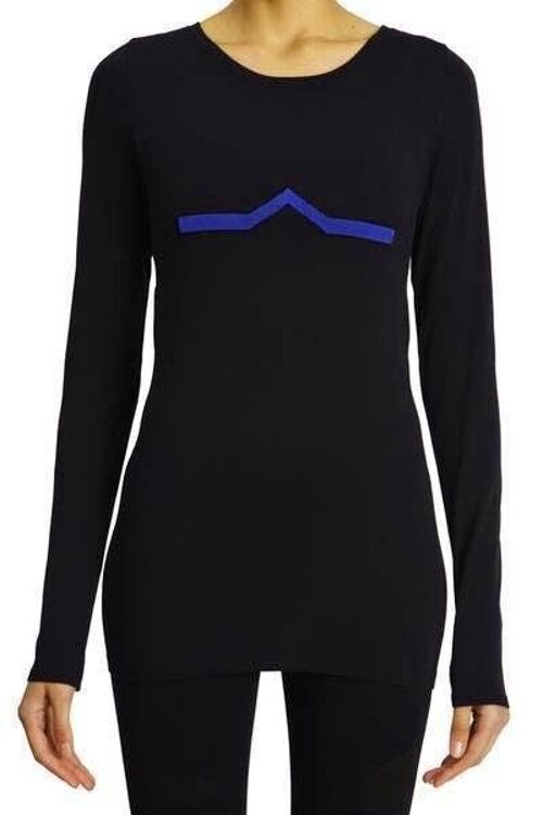 Seamless Long Sleeve with Reverse V - Black w Blue