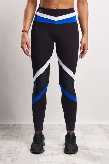 Legging tricolore à blocs (compression moyenne) - Noir Blanc Bleu 1