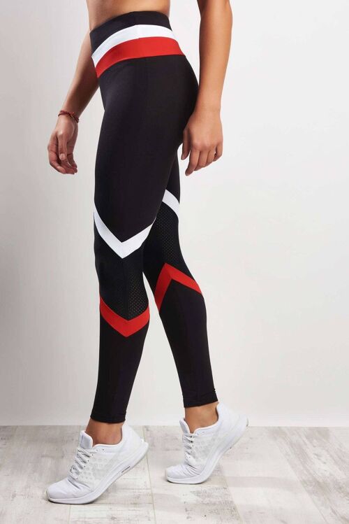 Tri Colour Blocked Legging (Medium Compression) - Black White Red