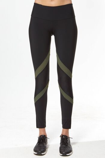 Legging à blocs tricolores (compression moyenne) - Noir avec vert militaire 1