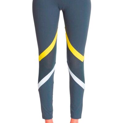 Legging Tri Color Blocked (Compresión Media) - Gris Blanco Amarillo