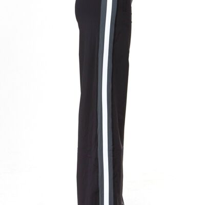 Wide Leg Pant - Black with Grey & White Stripe