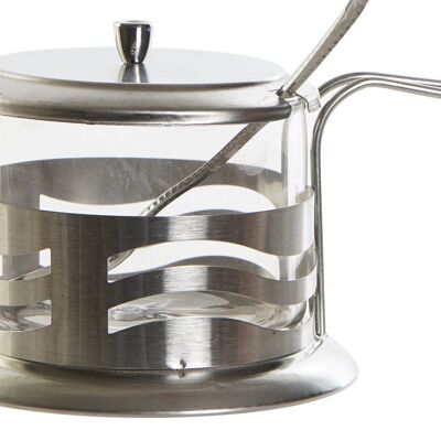 STAINLESS STEEL GLASS SUGAR BOWL 15X10,5X10 SILVER PC186724