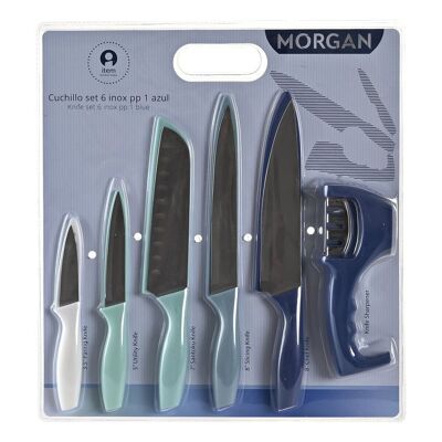 CUCHILLO SET 6 INOX PP 3X2X19 AZUL PC186751