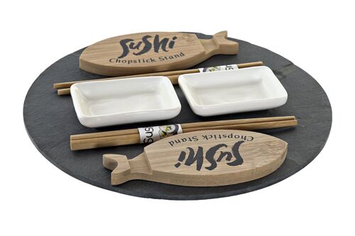 SUSHI SET 9 BAMBU PIZARRA 33X33X5 GIRATORIO NEGRO PC188221