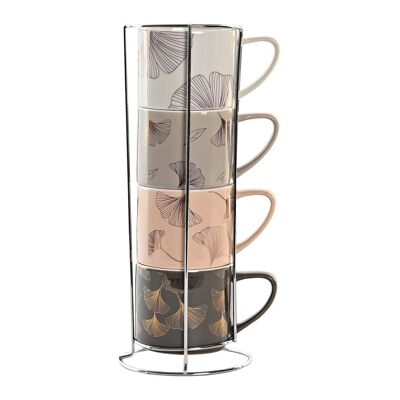 MUG SET 4 NEW BONE METAL 13X9X8 330ML ROSE GOLD PC189546