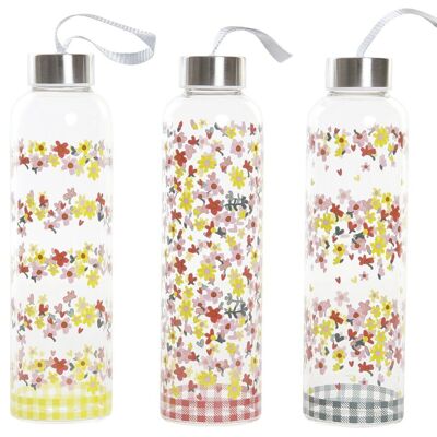 BOROSILICATE BOTTLE 6.5X6.5X23 550ML, FLOWERS 3 SU PC192986