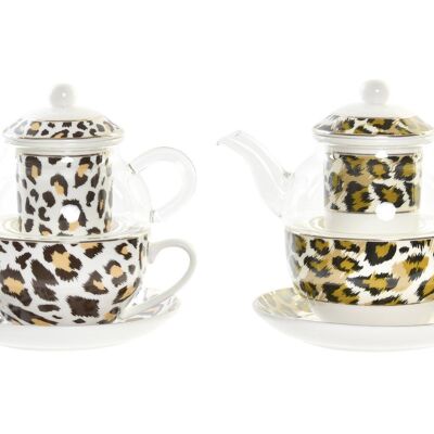 GLASS TEAPOT 16.5X13.5X14 250ML LEOPARD 2 ASSORTMENTS. PC193952