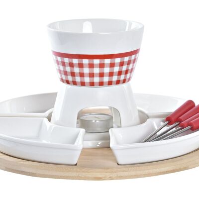 FONDUE SET 10 GRES BAMBOU 26,5X26,5X1,5 ROUGE PC194673