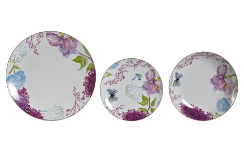 VAJILLA SET 18 PORCELANA 27X27X3 MARIPOSA ROSA PC194989