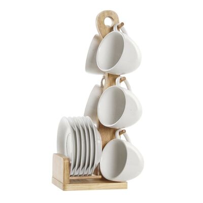 COFFEE SET 6 STONEWARE RUBBERWOOD 18X14,5X35 150ML, PC194994