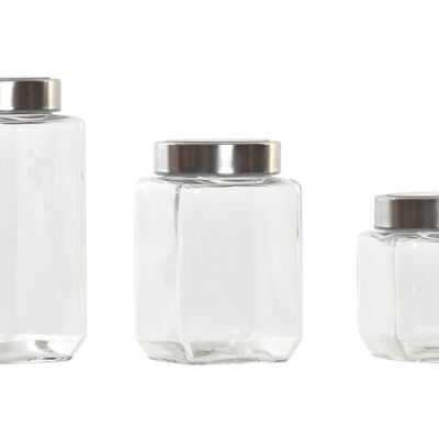 JAR SET 3 GLASS STAINLESS STEEL 8,5X8,5X18 1L 750ML/500Ml PC196334