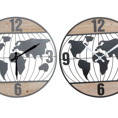 WALL CLOCK IRON MDF 60X4,5X60 WORLD MAP 2 ASSORTED. RE180399