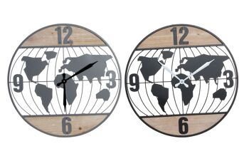 HORLOGE MURALE FER MDF 60X4,5X60 CARTE DU MONDE 2 ASSORTIES. RE180399 1