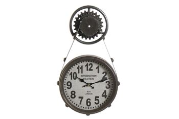 HORLOGE MURALE FER VERRE 33X8X58 POULIE NOIRE RE187287 1