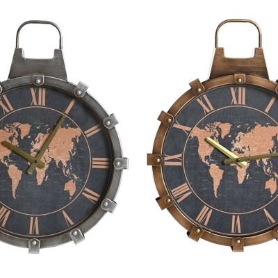 IRON WALL CLOCK 42X8,5X54 WORLD MAP 2 ASSORTMENTS. RE196344