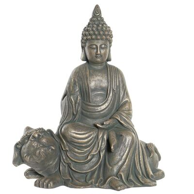 FIGURA IN VETRORESINA 38X25X43 BUDDHA CANE INVECCHIATO RF182851