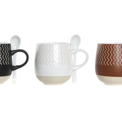 MUG GRÈS 13X9.5X10 430ML, CUILLÈRE 3 ASSORTIMENTS. SM172642