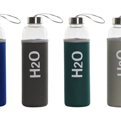 BOTTIGLIA VETRO NEOPRENE 7X7X25 600 ML, 4 ASSORTIMENTI. SM178581