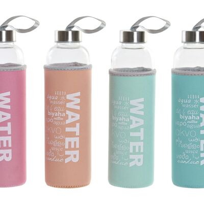 BOTTIGLIA VETRO NEOPRENE 7X7X24,5 600 ML, 4 ASSORTIMENTI. SM180961