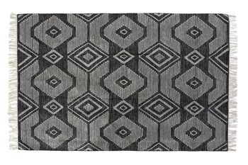 TAPIS COTON 160X230X1 1400 G/M² FRANGES NOIR TX184677 1