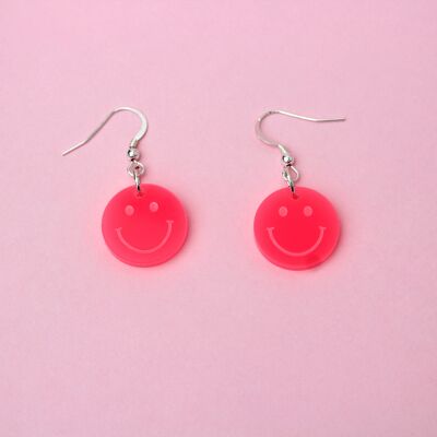 Smiley face earrings - Fluo pink colour