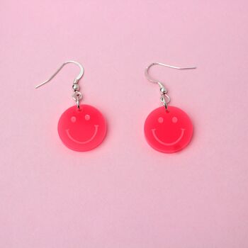 Boucles d'oreilles smiley - Couleur rose fluo 1