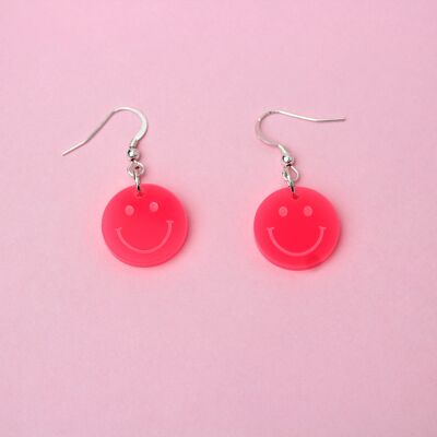 Pendientes carita sonriente - Color rosa fluo