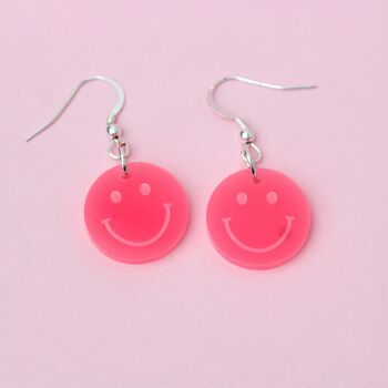 Boucles d'oreilles smiley - Couleur rose fluo 2