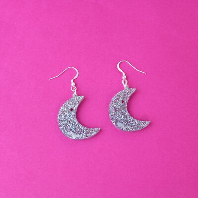 Boucles d'oreilles mini lune "magique" - acrylique & argent sterling