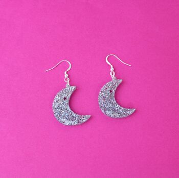 Boucles d'oreilles mini lune "magique" - acrylique & argent sterling 1