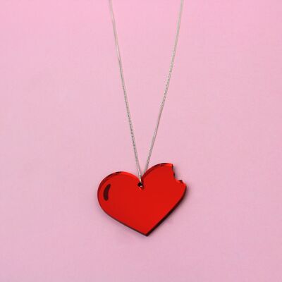 Love bite necklace - Red acrylic and sterling silver