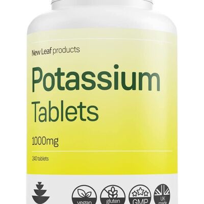 Suplementos de potasio 1000 mg, 240 Suplemento de electrolitos minerales en tabletas veganas de potasio