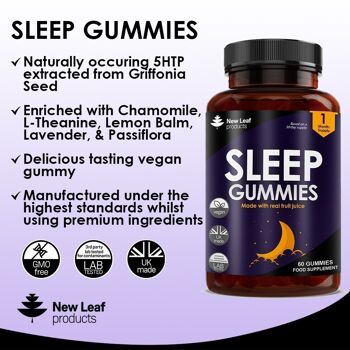 Sleep Gummies - Supplément d'aide au sommeil à croquer 60 Alternative sans mélatonine 5HTP - Végétalien 3