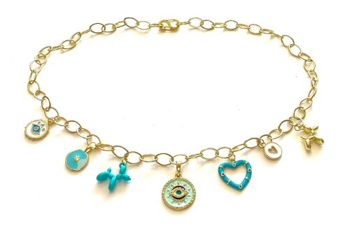 Necklace gold charms turquois