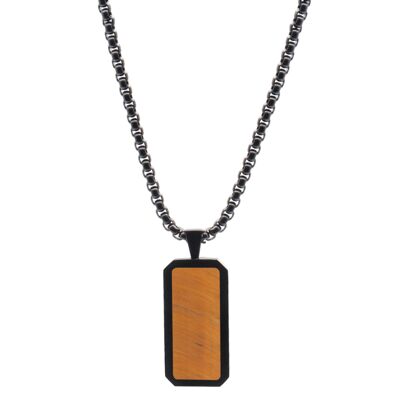 Black Necklace With Rectangle Tiger Eye Pendant