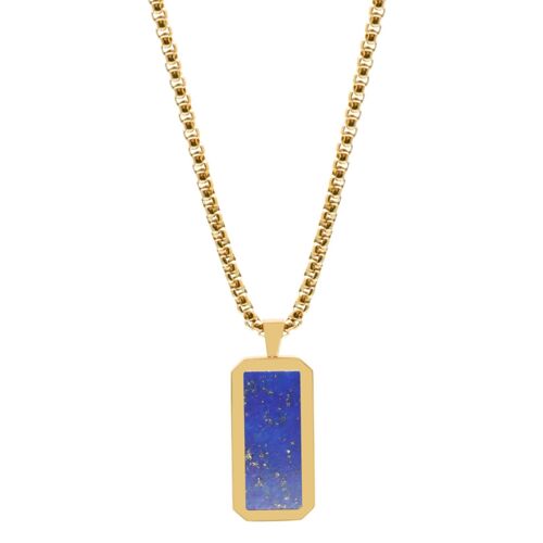 Gold Necklace with Rectangle Lapis Lazuli Pendant